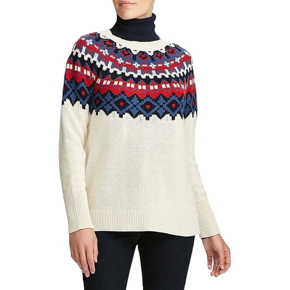 Chaps Andrea Fair Isle Nordic Yoke Knit Sweater Ivory Size Petite S