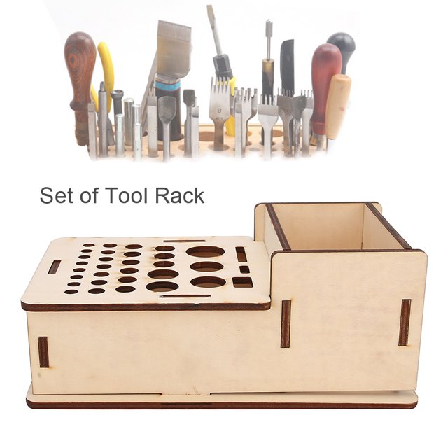 Boîte à Outils en Cuir, Multi Trou Bricolage Support de Rangement en Bois Habilement Conçu