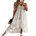 thumbnail image 1 of Femmes Dentelle Ourlet Robe Profonde V-Cou Sans Manches Jupe d'Été Dentelle Florale Robe de Soleil Blanc XXL, 1 of 5