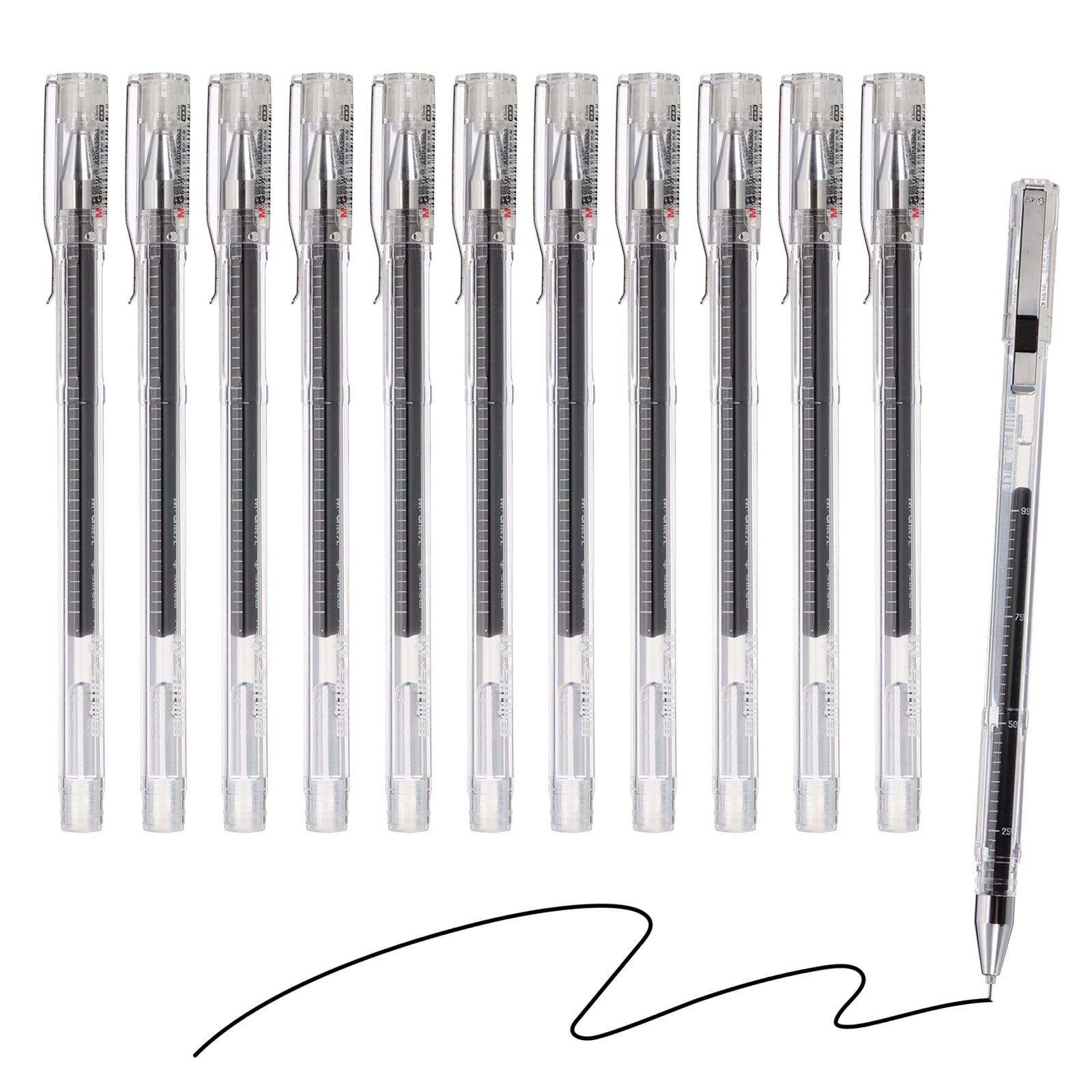 Uxcell Gel Pen Medium Point 0.5mm, 12 Pack Smooth Black Gel Ink Rollerball Pen for Home Office Writing Note Taking Journaling Business, Style 5