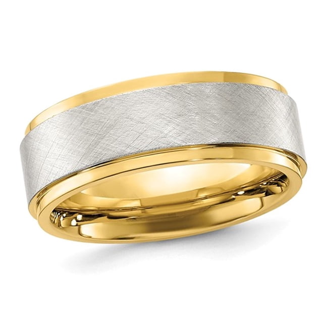 Mens Yellow Plated Stainless Steel Center Brushed Band Ring (8mm)