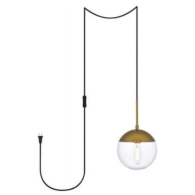 Living District LDPG6031BR Eclipse 1 Light Brass Plug-In Pendant with Clear Glass