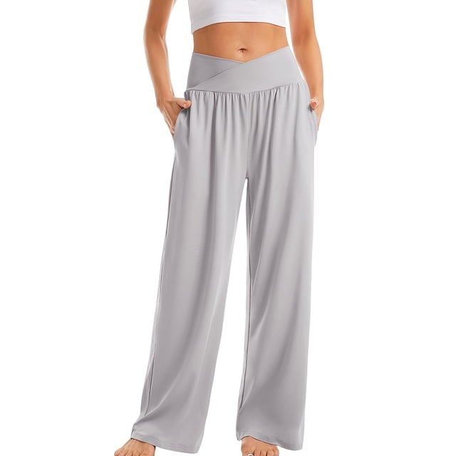 Yuyuzo Womens Plus Size Yoga Pants Belly Control Straight Leg Slacks Solid Color Basic Lounge Wear Trousers