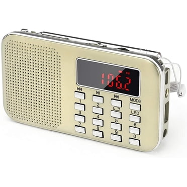 Mini Radio Portable Radio FM de Poche avec Lampe de Poche LED, Haut-Parleur Radio Numérique Prend en Charge Carte Micro SD/TF/USB, Balayage Automatique Enregistrement, Batterie Rechargeable 600 mAh