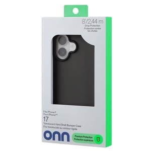 Onn Étui de téléphone par bumper pour coque rigide translucide iPhone 17, noir