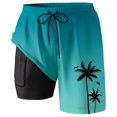 thumbnail image 2 of YUEVE Beach Shorts for Men 2 in 1 Compression Liner 7 Inch Inseam, Mens Swim Trunks Gradient Hawaiian Print Quick Dry Bathing Suit with Pockets Mint Green XXL, 2 of 4