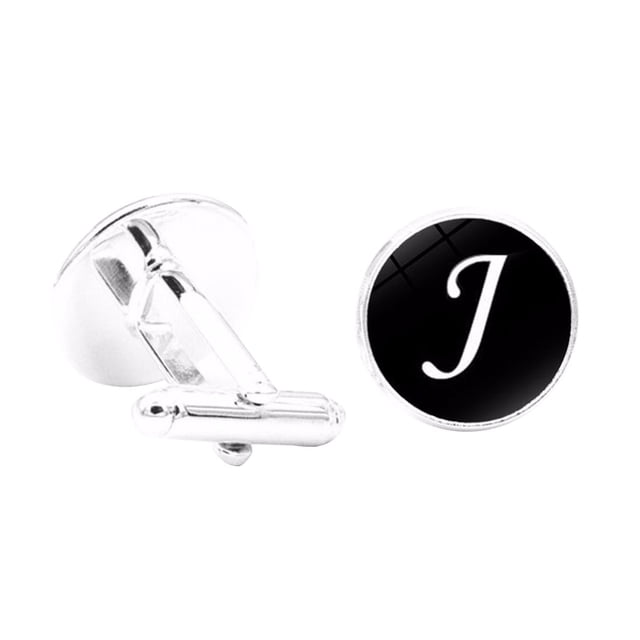 fastboy 1 Pair Men's Letter Cufflink Wedding Formal Initial Alphabet Stainless Steel Cufflink, Letter J