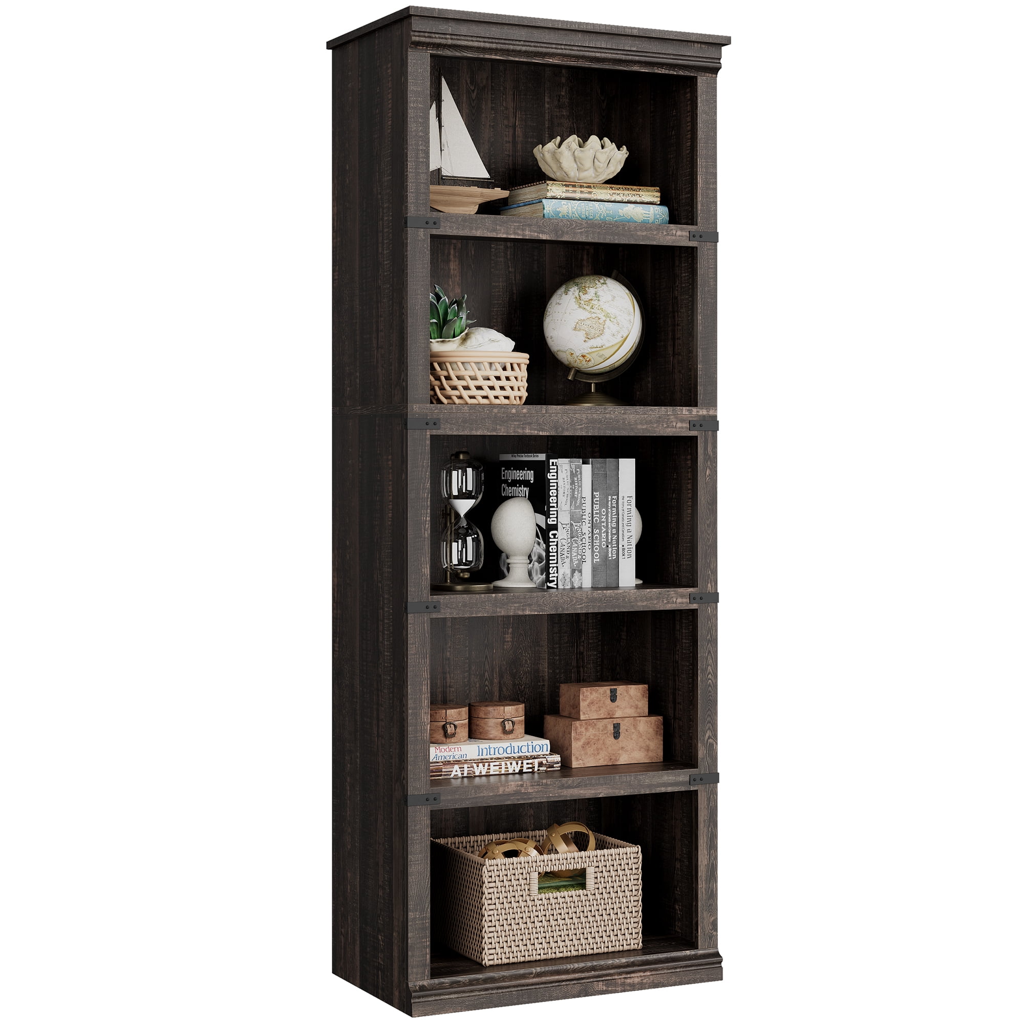 2025 New 5 Tier Bookcase, Farmhouse Book Shelf with Storage, 67.4 Inch Tall Open Display Bookshelves, Wooden 5 Shelf Bookcase for Living Room, Bedroom