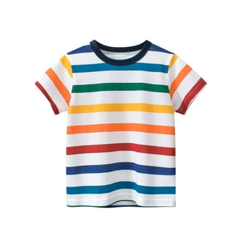 TopLLC Children's Clothing Men And Girls Short-sleeved Summer Baby Children Colorful Striped Short-sleeved Cotton Bottoming Clothes In Small Children 1-6 Years Childrens clothes