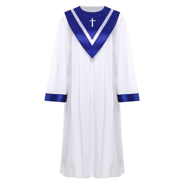 Rswnyirn Robe d'Église Élégante pour Femmes Hommes Prêtres Luthériens Prédicateurs Robes de Ministre Robe de Soirée Bleue S/150
