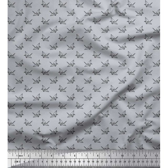 Soimoi Silk Fabric Paper Craft Bird Small Fabric Prints by Yard 42 Inch Wide