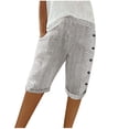 thumbnail image 2 of Womens Summer Woven Striped Patchwork Button Loose Cotton Linen Casual Capris, 2 of 6
