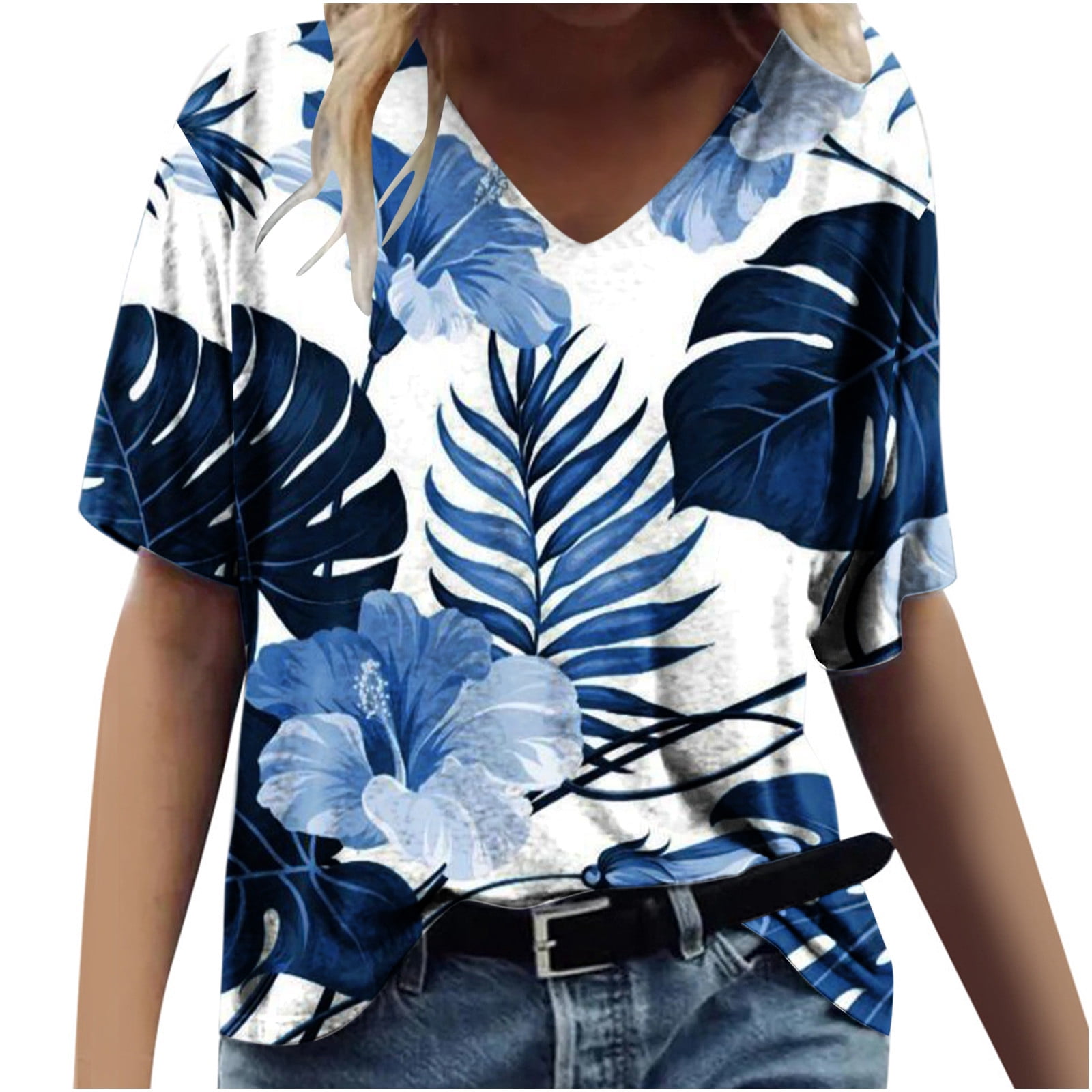 Lolmot T-shirt Ample Décontracté à Col en V à Manches Courtes pour Femmes avec Imprimé