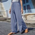 thumbnail image 1 of Jsaierl Side Split Palazzo Pants for Women Elastic Waisted Drawstring Lounge Linen Pants Solis Color Flowy Beach Vacation Trousers, 1 of 7