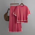 thumbnail image 2 of Ensembles Assortis de Détente pour Femmes, T-Shirts à Manches Courtes à Col Rond, Pantalons Amples à Jambes Larges, Pyjamas, Ensembles de PJs, Vêtements d'Été pour Femmes, 2 of 7
