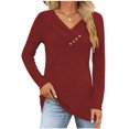 thumbnail image 2 of Besolor Womens Spring Fall Tunic Tops Trendy V Neck Button Long Sleeve T-Shirt Casual Solid Color Ladies Going out Blouse, 2 of 7