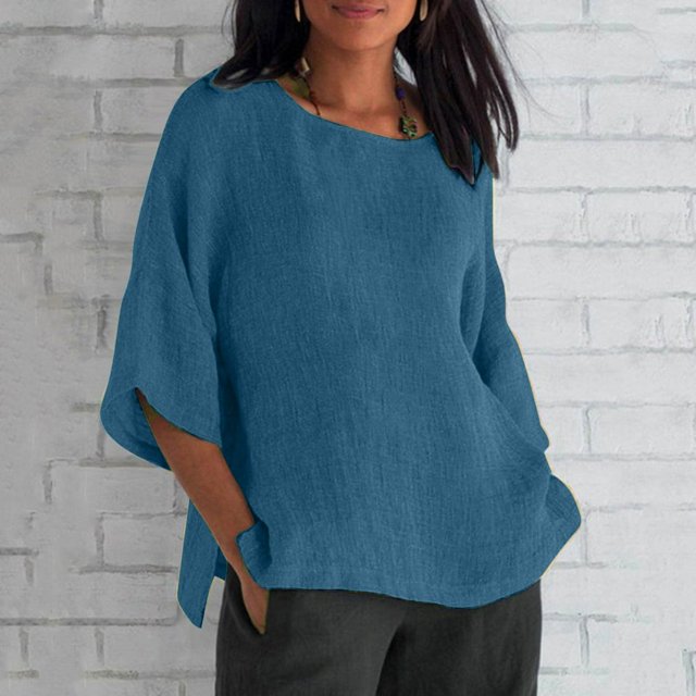 Blouses, Hauts et T-Shirts pour Femmes Grande Taille en Liquidation Femmes Dames Manches Raccourcies Col Rond Coton Chemise Ample Blouse