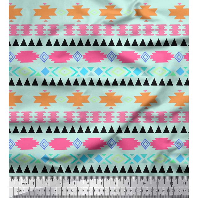 Soimoi Green Georgette Viscose Fabric Aztec Geometric Print Sewing Fabric Yard 42 Inch Wide