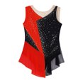 thumbnail image 3 of MSemis Kids Girls Shiny Diamond Color Block Mesh Splice Gymnastics Leotard Skating Jumpsuit Dance Red 14, 3 of 7