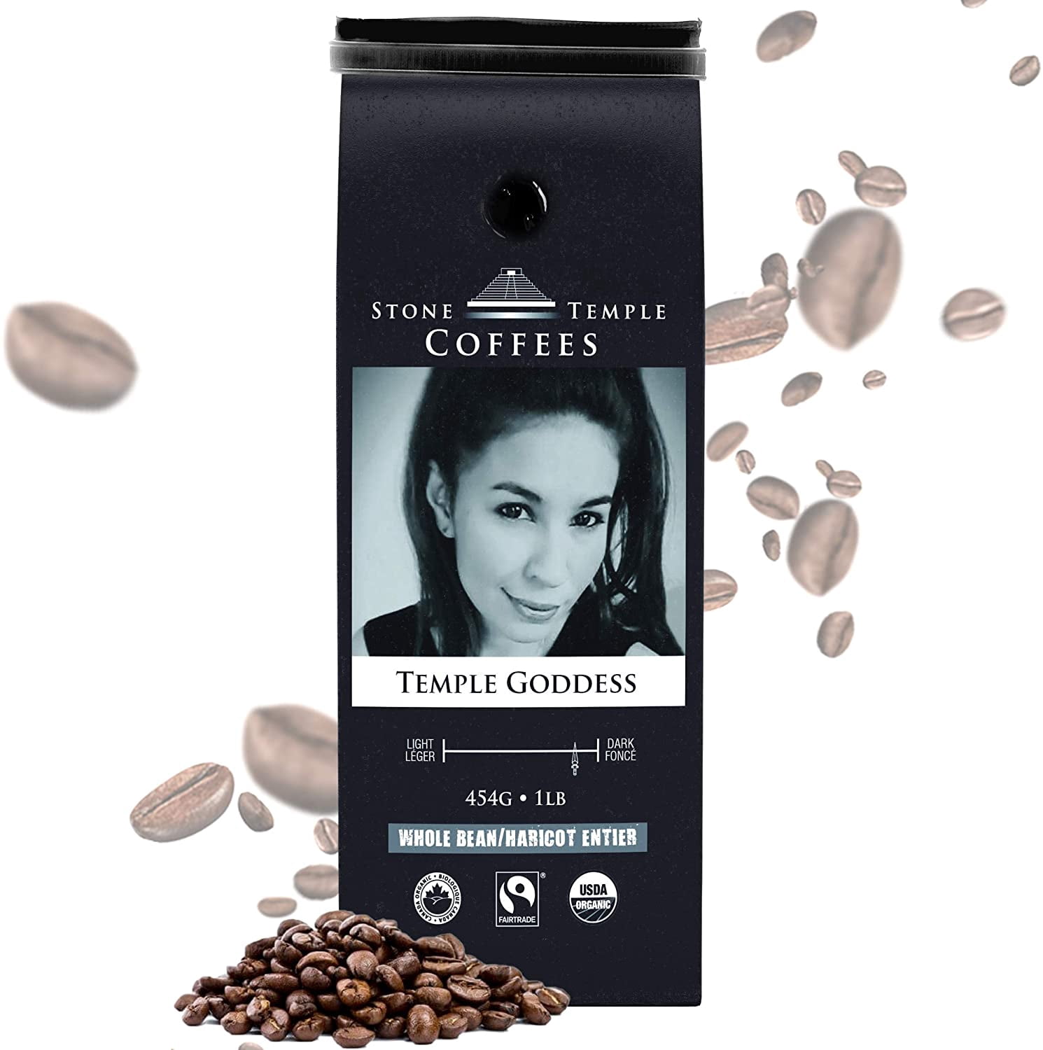 Stone Temple Coffees - Temple Goddess, Whole Bean, Dark Roast, Certified Organic and Fairtrade 1lb/454g Bag