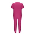 thumbnail image 4 of Yanlir Ensemble Deux Pièces pour Femmes, Blouse à Manches Courtes Boutonnée, Couleur Unie, Col en V et Pantalon à Bas Resserré, Mode (Rose Vif, M), 4 of 6