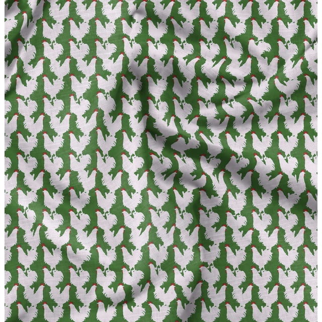 Soimoi Green Poly Georgette Fabric Hen Bird Printed Fabric 1 Yard 52 Inch Wide