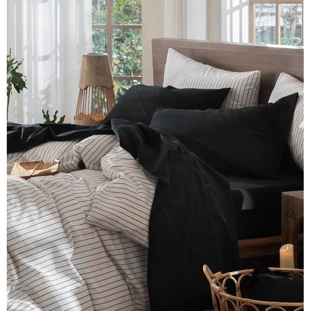 Bedding Sheet Set Washed Cotton Linen Like Textu Breathable Durable Soft Comfy (Dark Orange Queen)