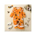 thumbnail image 3 of SUNSIOM Newborn Baby Girls Flared Jumpsuits Halloween Printed Round Neck Ruffled Long Sleeves Romper for Toddler Infant, 3 of 8