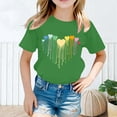 thumbnail image 2 of LUOGENLI T-Shirt pour Filles Enfant Filles Mignon Mode Imprimé Col Rond Manches Courtes Tee Été Décontracté Doux Ample T-Shirt Hauts Maxi Chemises pour Filles Été 2025 Vert 2-4 Ans, 2 of 5