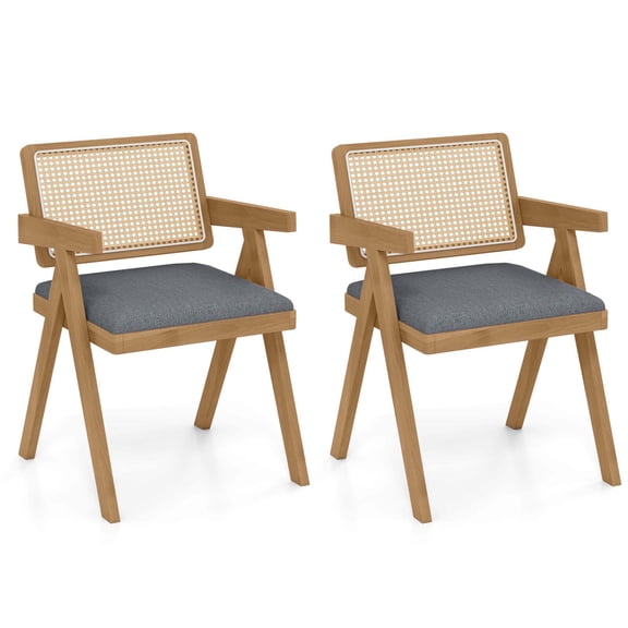 Costway Ensemble de 2 Chaises d'Appoint en Rotin Chaises de Salle à Manger Chaises Modernes pour Salon Gris
