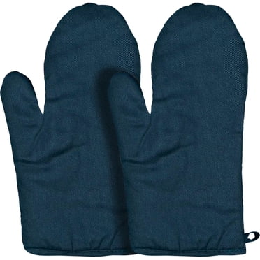 Oven Mitts, 180°C Heat Resistant Cotton Non Slip Grip Machine Washable Oven Gloves for Kitchen Cooking BBQ Baking, Grilling, Solid Blue