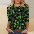 thumbnail image 1 of Mceream T-Shirt à Manches 3/4 pour la Saint-Patrick, Hauts pour Femmes, Printemps, Col Rond, T-Shirts Décontractés, Blouses à Imprimé Floral, T-Shirts Graphiques, Tenues d'Été, Hauts Bohèmes, Grande Taille, Chemises à Imprimé Trèfle, TTTG, 1 of 5