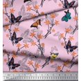 thumbnail image 2 of Soimoi Pink Rayon Fabric Flower & Butterfly Print Sewing Fabric BTY 56 Inch Wide, 2 of 5