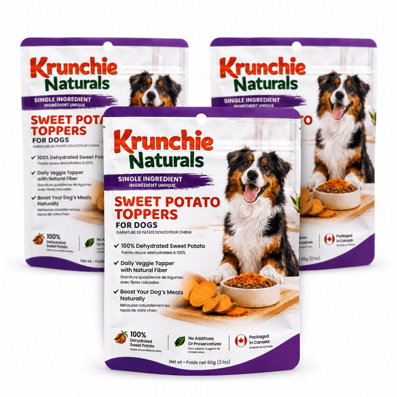Dog Food Topper for Dogs – Sweet Potato 3-Pack | Digestive Support for Sensitive Stomach | Dehydrated Meal Topper | Add Water for Hydration | Senior Dogs | Krunchie Naturals