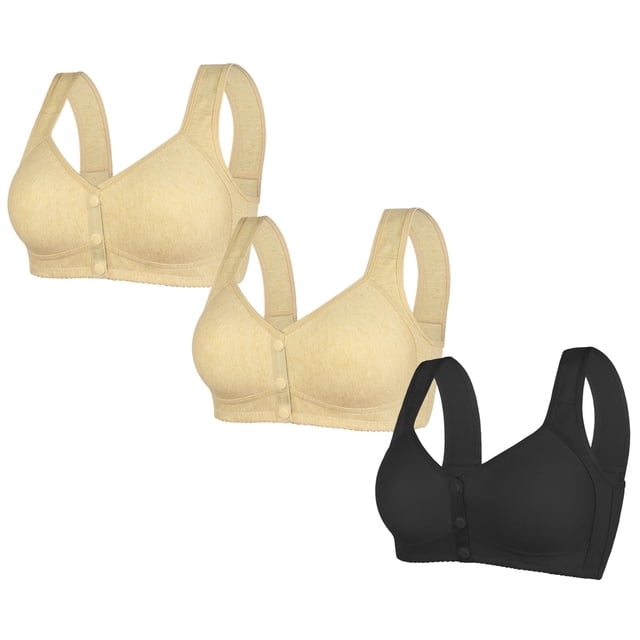 LOVZFMLL 3 Pack Plus Size Bras for Women Solid Color Comfort Soft Push Up Bra No Underwire Full Coverage Front Closure Everyday Bralettes X 2XL