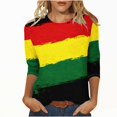 thumbnail image 2 of Fridja Chemises en Solde pour Femmes Manches 3/4 Col Rond Hauts Femmes Printemps Été Décontracté Ample Rayé Imprimé Blouses de Plage Vacances (Multicolore,L), 2 of 5