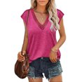 thumbnail image 2 of Birdeem Womens Summer Solid Color Sleeveless Blouses Summer Lace V Neck T-Shirts Tops, 2 of 8