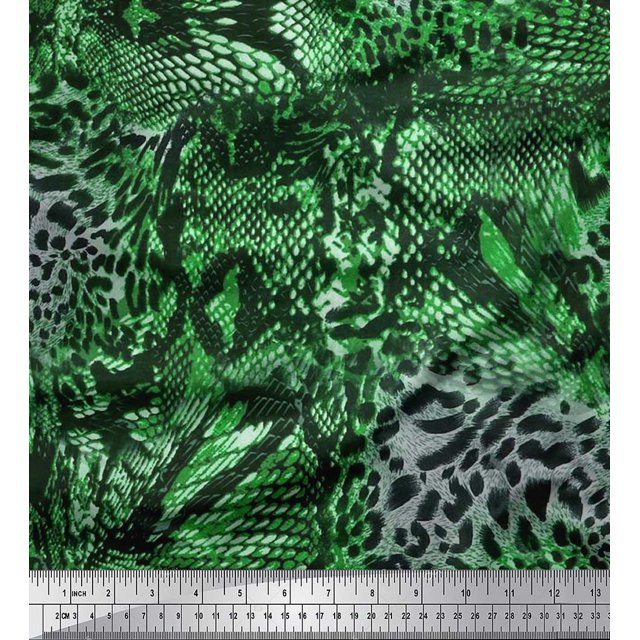 Soimoi Green Rayon Fabric Fish & Leopard Animal Skin Print Fabric by Yard 42 Inch Wide