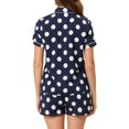 thumbnail image 3 of INSPIRE CHIC Womens Short Sleeve Notch Collar Piped Button Down Sleepwear Polka Dots Pajama Sets Large Dark Blue, 3 of 5