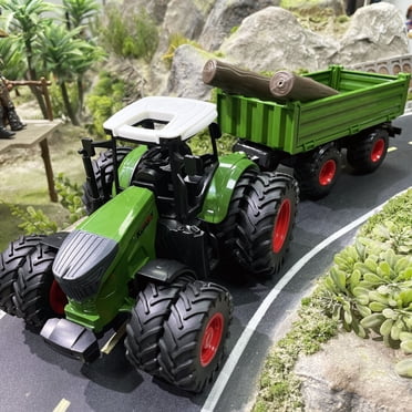 YOPTOP Realistic 16.54inch Farm Tractor Toy Set with Trailer & Faux Woods - Durable  Manual Operation  Perfect for Christmas & Birthday Gifts