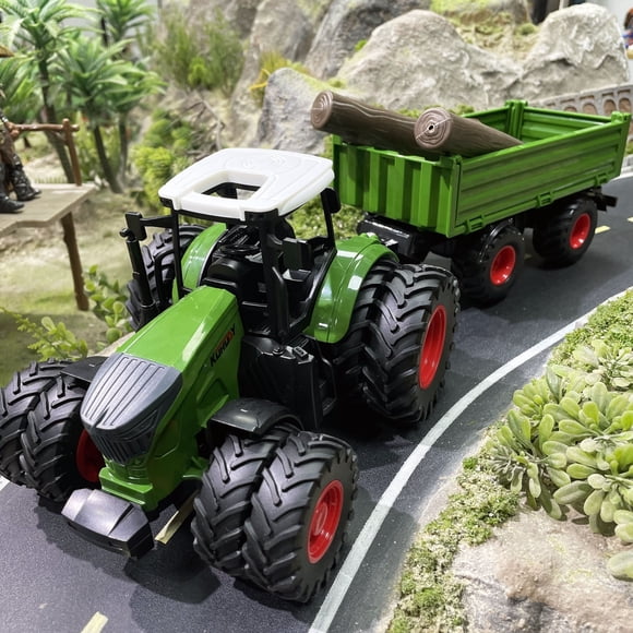 DEBGFS Realistic 16.54inch Farm Tractor Toy Set with Trailer & Faux Woods - Durable Manual Operation Perfect for Christmas & Birthday Gifts