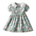 thumbnail image 1 of Penkiiy Robe d'Été Rétro à Imprimé pour Tout-Petits Enfants Bébés Filles à Manches Bouffantes Robe de Princesse Robes Décontractées pour Filles 2 Ans Vert en Liquidation, 1 of 9