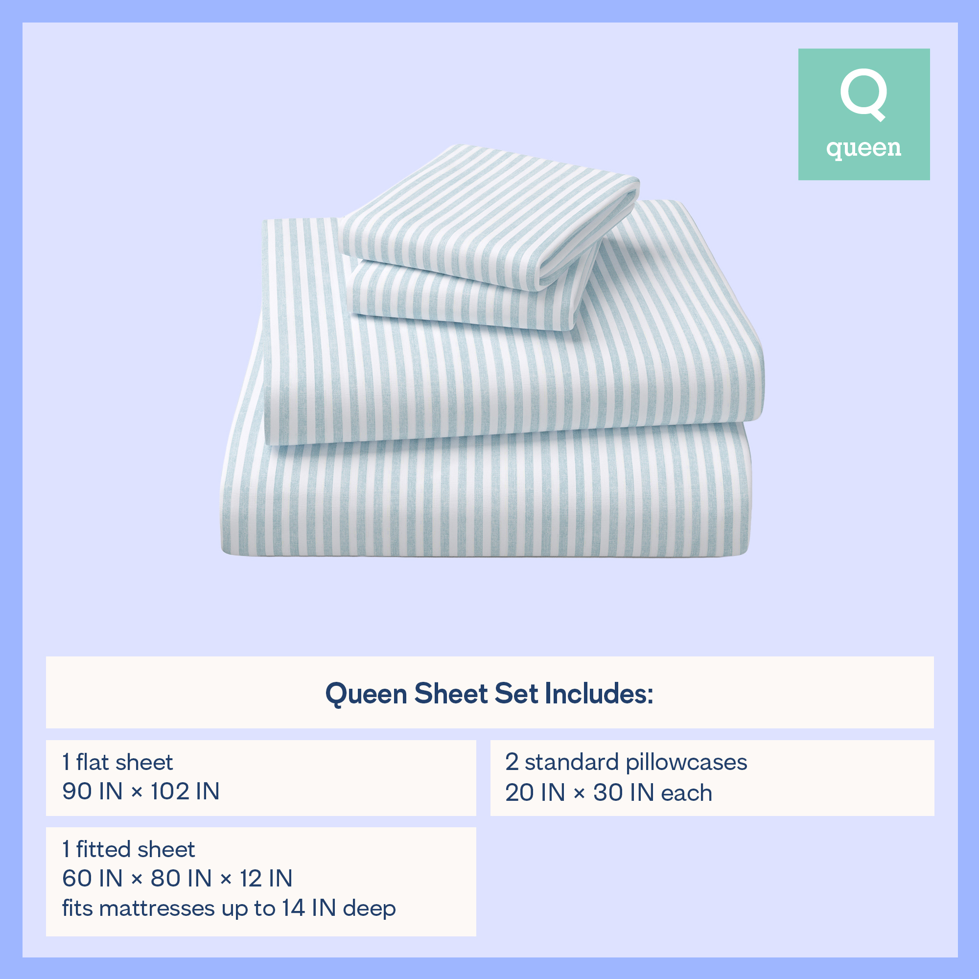 Mainstays Kids 220TC Cotton Blue Stripe Twin, 3 Piece Sheet Set