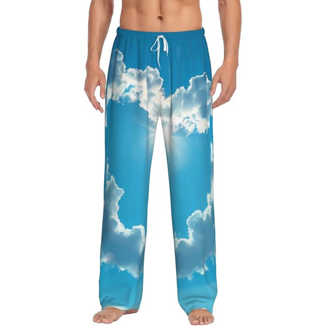 Kdxio Heart Shaped Cloud Print Mens Pajama Pants Set Sleep & Lounge Pants, PJ Bottoms with Pockets and Button Fly-Small