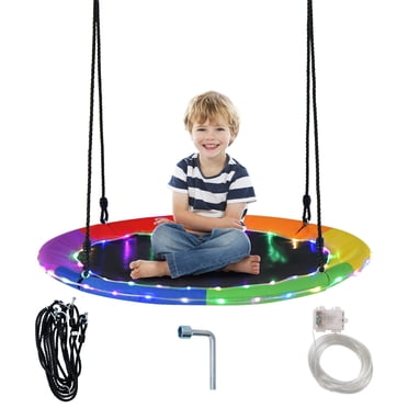 Costway 40" Saucer Tree Swing 660 LBS for Kids Adults Outdoor with LED Lights Rainbow Color