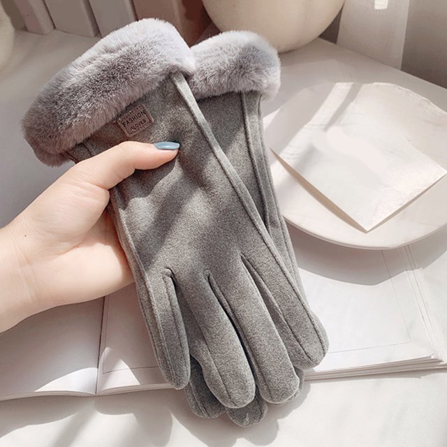Women Autumn and Winter Fashion Simple Solid Color Edge Warm Gloves