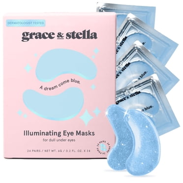 Grace & Stella Masque sous les Yeux Primé (Bleu, 24 Paires) Réduit les Cernes, les Yeux Bouffants, les Poches sous les Yeux, les Rides, Patchs en Gel sous les Yeux, Cadeaux d'Anniversaire pour Femmes - Végane Sans Cruauté Soins Personnels
