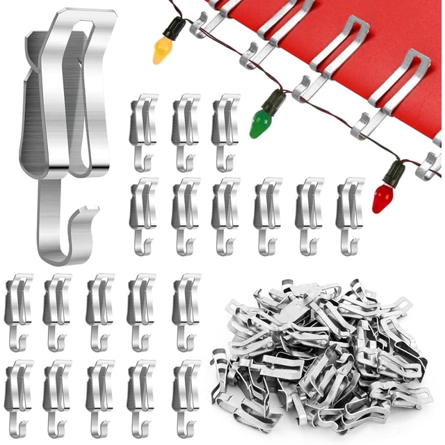 Christmas Lights Clips, Metal Hanger Hooks for Outdoor String Lights, 50 Pack, Silver