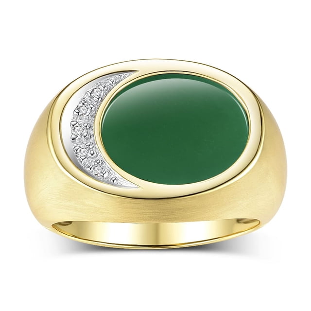 RYLOS Men's Designer Ring: 14K Yellow Gold with Green Quartz and Diamonds - Gold Rings for Men Size 8