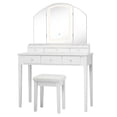 thumbnail image 1 of Costway Ensemble Coiffeuse et Tabouret Grand Miroir Éclairé à Trois Volets Commode à 6 Tiroirs Blanc, 1 of 10